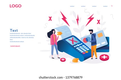 Concept Payment Terminals With Cross Check Marks On Screen For, Social Media, Documents, Posters. Vector Illustration Confirms Reject The Payment By Debit Credit Card, Money, Security. Angry Customers