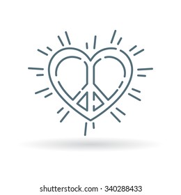 Concept peace heart icon. Peace and love sign. Conceptual harmony symbol. Thin line icon on white background. Vector illustration.