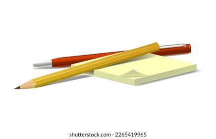 Concept pen. pencil and notebook on white background. Vector clipart