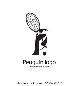 The concept of the penguin logo sports playing tennis or Badminton with a racket, very suitable for the logo of fitness and sports fitness