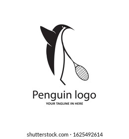 The concept of the penguin logo sports playing tennis or Badminton with a racket, very suitable for the logo of fitness and sports fitness