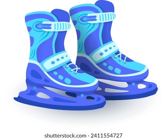 Concept people blue skater for sport exercises, realistic professional sporting equipment cartoon vector illustration, isolated on white. Physical activity gear, winter spending time.