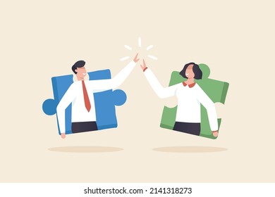 The concept of people collaboration and business connection. Company development strategy and progress through cooperation and teamwork.

 Jigsaw puzzle with Collaborative Ideas.