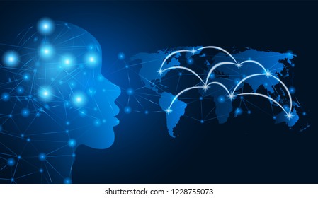 Concept People communicate global network connection. blue background .Vector