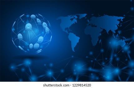 Concept People communicate global network connection. blue background .Vector