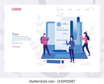 Concept People Fill Out A Form, Application Form For Employment. People Select A Resume For A Job For Web Page, Presentation, Social Media, Documents. Vector Illustration Employee Writes A Summary