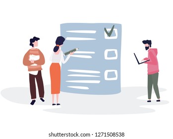 Concept people fill out a form, application form for employment. people select a resume for a job for web page, presentation, social media, documents. Vector illustration employee writes a summary