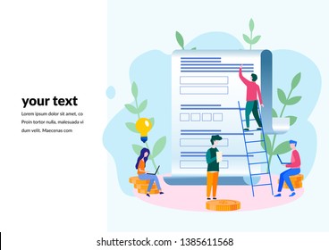 Concept people fill out a form, application form for employment. people select a resume for a job for web page, presentation, social media, documents. Vector illustration employee writes a summary