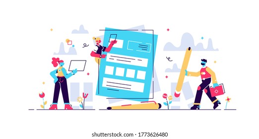 Concept people fill out a form, application form for employment. people select a resume for a job for web page, presentation, social media, documents. Vector illustration employee writes a summary