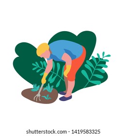 Concept people gardening. Woman with garden tools. Agriculture vector illustration collection