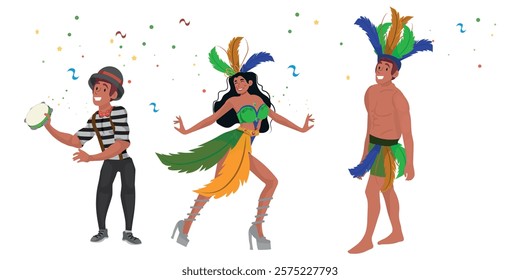 concept of people having fun at carnival, Brazilian carnival characters with costumes. vector illustration.