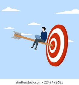 concept of perfection or victory, Easy victory with good strategy and planning, achieving goal and hitting target, Skilled businessman working to win arrow hitting bullseye target.