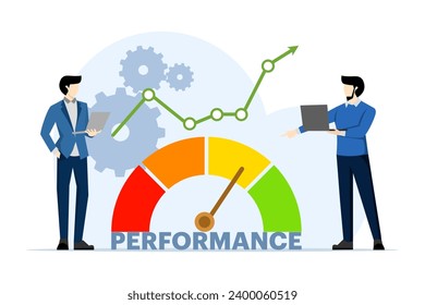 concept of performance appraisal or customer feedback, credit score or satisfaction measurement, quality control or improvement, businessman analyzing business performance indicators.