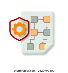 Concept of performing safety procedure in 3d shield and gear icon style. Vector illustration.