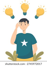 The Concept of a Person Thinking of an Idea. Vector Character.