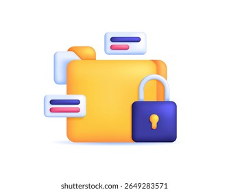 a concept of personal data protection. security and safety system of data and user privacy. illustration of folder symbol with lock, files, information. minimalist 3d style design. element asset