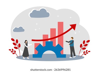 The concept of personal growth, teamwork and increasing profits. Diagram and gears