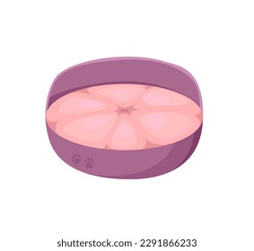 Concept Pet cat bed. This is an illustration of a flat, vector, cartoon-style design of a cozy bed for a cat, depicted on a white background. Vector illustration.