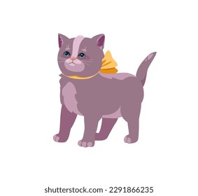 Concept Pet cat. The illustration features a cute cat in a flat, vector style. The design is simple yet charming, with a playful cartoon concept. Vector illustration.