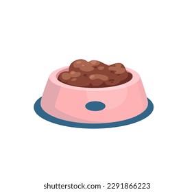 Concepto Alimentador de alimentos para mascotas. La ilustración es un diseño vectorial plano y colorido de un alimentador de gatos al estilo de las caricaturas. Ilustración vectorial.