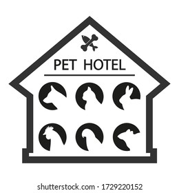 Konzept des Haustierhauses oder temporäres Zuhause für Katzen und Hunde, Vögel, Mäuse und Kaninchen, Liebe und Pflege Dienstleistungen für Tiere.Pet Hotel Logo Design.