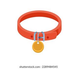 Concept Pet products set collar for cat and dog. This is a flat vector concept cartoon design featuring a pet product, specifically a red collar for cats and dogs. Vector illustration.