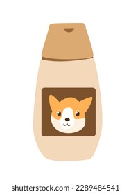 Concepto Los productos de la mascota ponen un perro de gatos de champú. Este es un diseño de concepto de vector plano que muestra un producto para mascotas, específicamente un champú para gatos y perros. Ilustración vectorial.