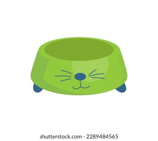 Concept Pet products set. This is a flat vector concept cartoon design featuring a pet product, specifically a green plate for pet food. Vector illustration.