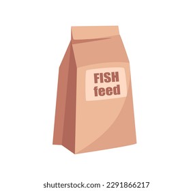 Concept Pet zoo fish food. This illustration is a flat, vector image designed with a cartoon concept. It features a pack of fish food on a white background. Vector illustration.