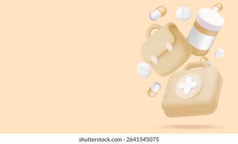 Concept of pharmacy drugs. Medical web poster with place for text space for inserting text or announcements.
