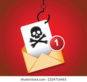 Concept of phishing e-mail, e-mail and fishing hooks