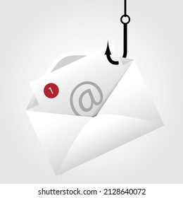 Concept of Phishing in e-mail.  Hook fishing envelope with an electronic message. Threat of theft of confidential and personal data