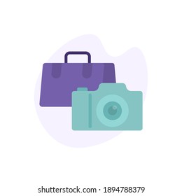a concept for a photographer or videographer job opening icon. illustration of a briefcase for work and a camera. flat style. vector design element