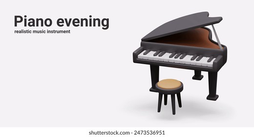 Concept of piano evening. Classical keyboard music. Advertising template with realistic tool