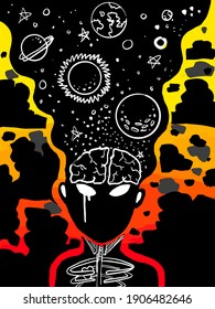 Konzept-Bild über das menschliche Denken über das Universum