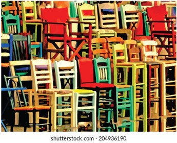 Concept picture of chairs. Surreal Background. vector