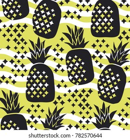 Concept pineapple silhouette seamless pattern. Summer tropical repeatable motif for surface design, background, fabric.