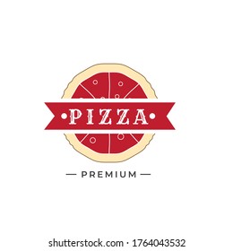 concept of pizza logo template. Vector emblem for cafe, can use restaurant food logo.