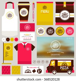 Concept for pizzeria  identity mock up template. Menu. Card. Website, Delivery. Uniform
