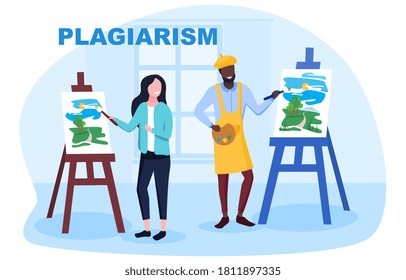 Concept of plagiarism. Flat colored vector illustration