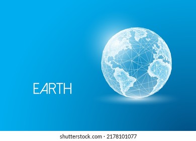 Concepto del planeta Tierra globo en blanco futurista de bajo estilo poligonal bajo sobre fondo azul. 