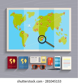 Concept of planning vacation. Colorful travel vector flat banner for your business, websites etc.