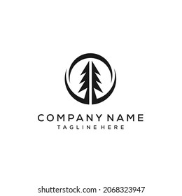 Concept of Plantation Pine Fir Tree Logo With Simple Circle Design Vector Arrow Style