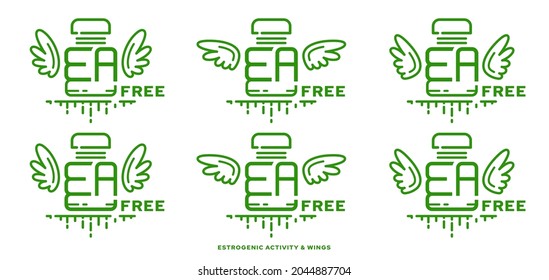 Concept for plastic products. Labeling - no estrogenic activity. Marking - EA free. Plastic products with EA abweather and wings - a symbol of freedom from the ingredient. Vector