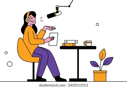 The concept of podcast recordings with talkshow content, interviews are colourfully styled to add a modern and elegant feel