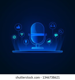 concept of podcast technology, graphic of microphone with digital device