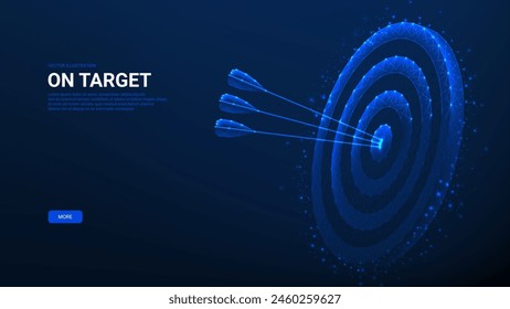 Concept of polygonal target. Vector illustration with glowing polygonal target and arrows. Growth strategy, business goal concept, goals achievement, targeting the business.