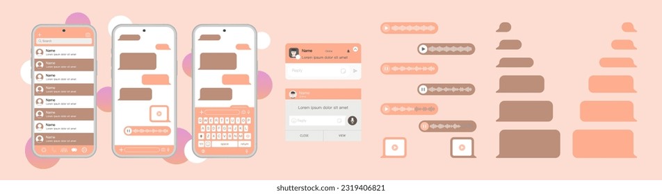 Concept of a pop-up message on messenger shows a mobile screen with a chat dialogue box displaying text messages exchanged between two users. Vector.