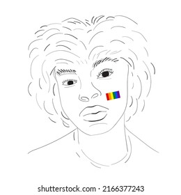 concept portrait black people line art painted the rainbow flag or pride on face vector illustration 