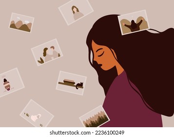 Concept of positive and negative memories, traumatic experience, psychological trauma. Flat vector illustration.